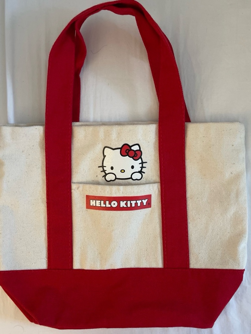 Forever21 x Hello Kitty Red and Cream Canvas Mini Tote with Front Pocket
